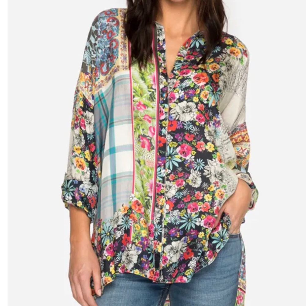JOHNNY WAS Printed Silk Button Down